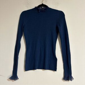 Ted Baker Dvana Frilled Trim Mock Neck Ribbed Sweater Navy Whimsigoth Fairy